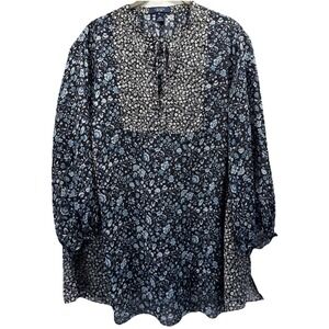 Chaps Women's Top Blouse Sz XXL Mixed Prints Bohemian Long Sleeve Sheer Pullover